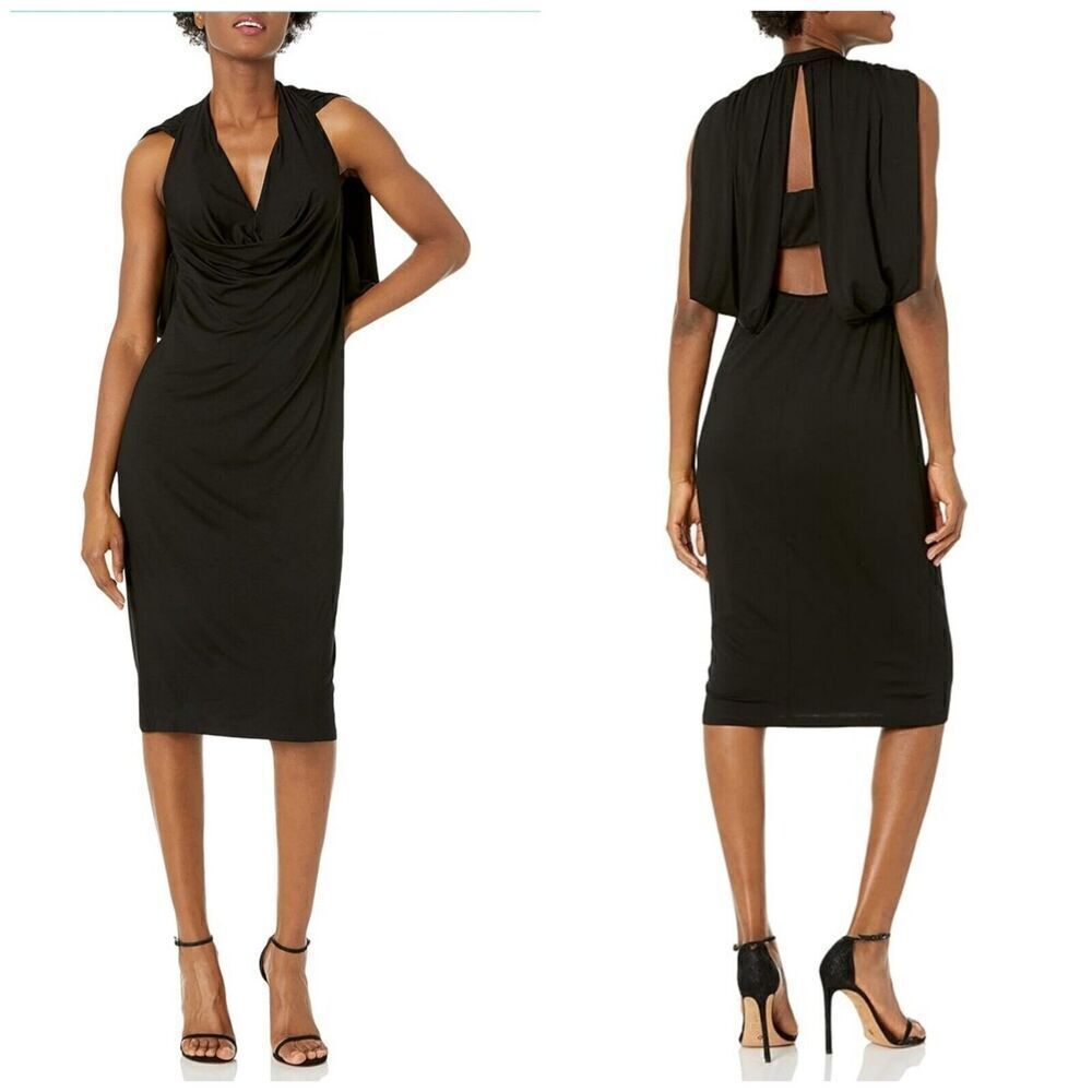 Trina Turk Women's Cowl Neck Open Back Midi Black Dress Size SMALL